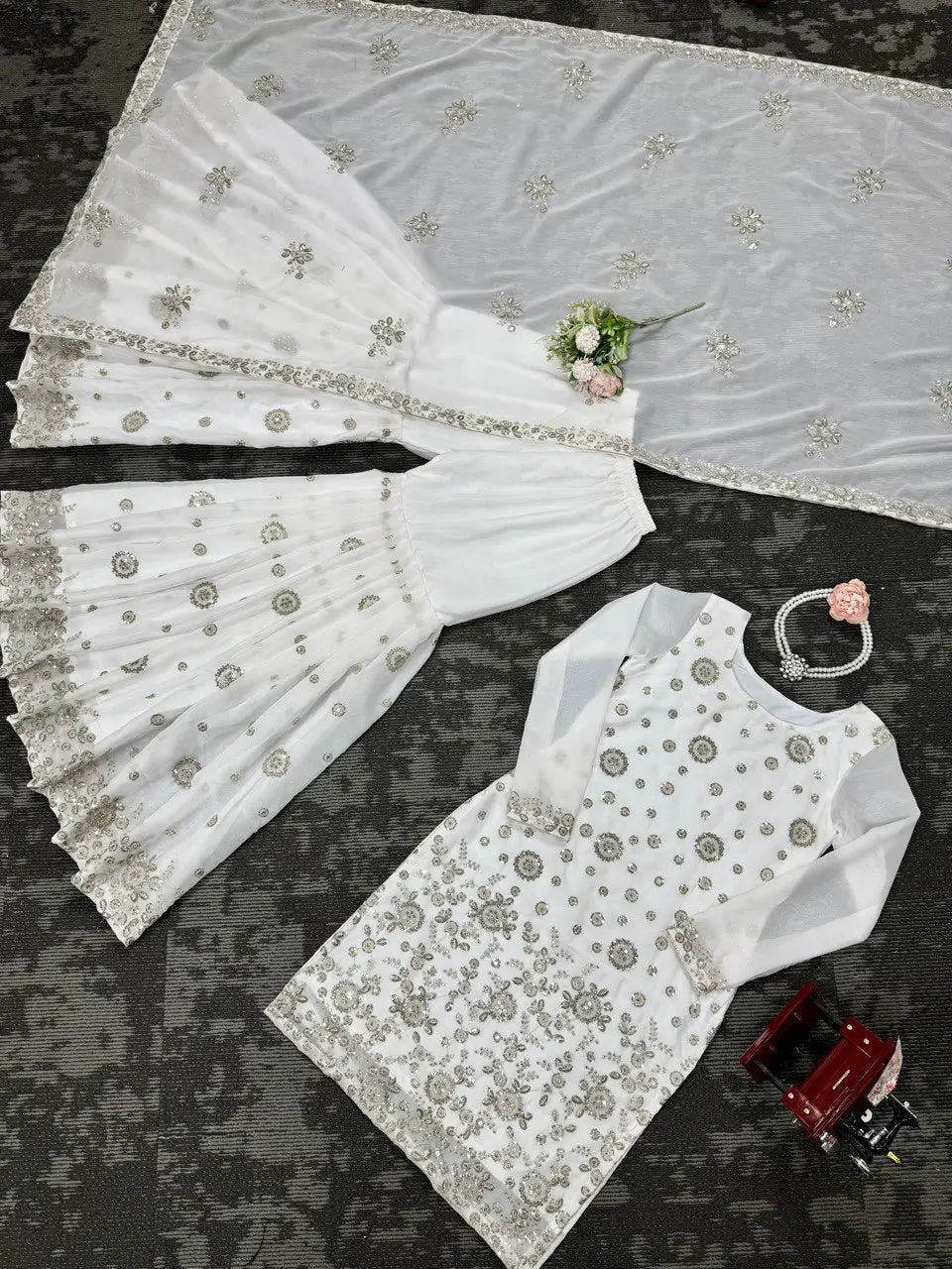 Star Georgette Thread and Sequin Embroidered Sharara Suit