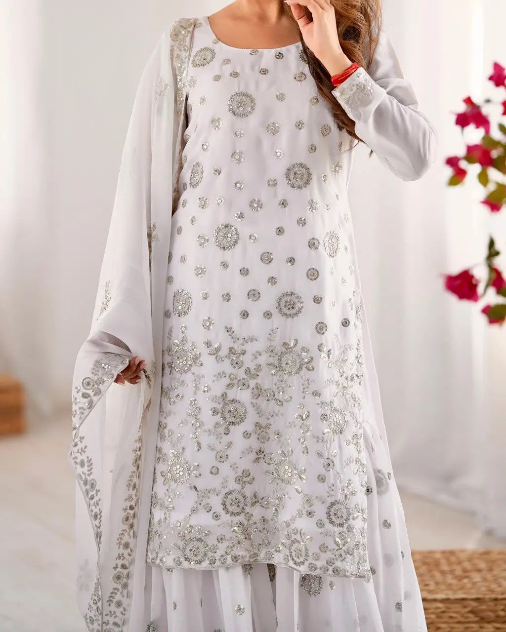 Star Georgette Thread and Sequin Embroidered Sharara Suit