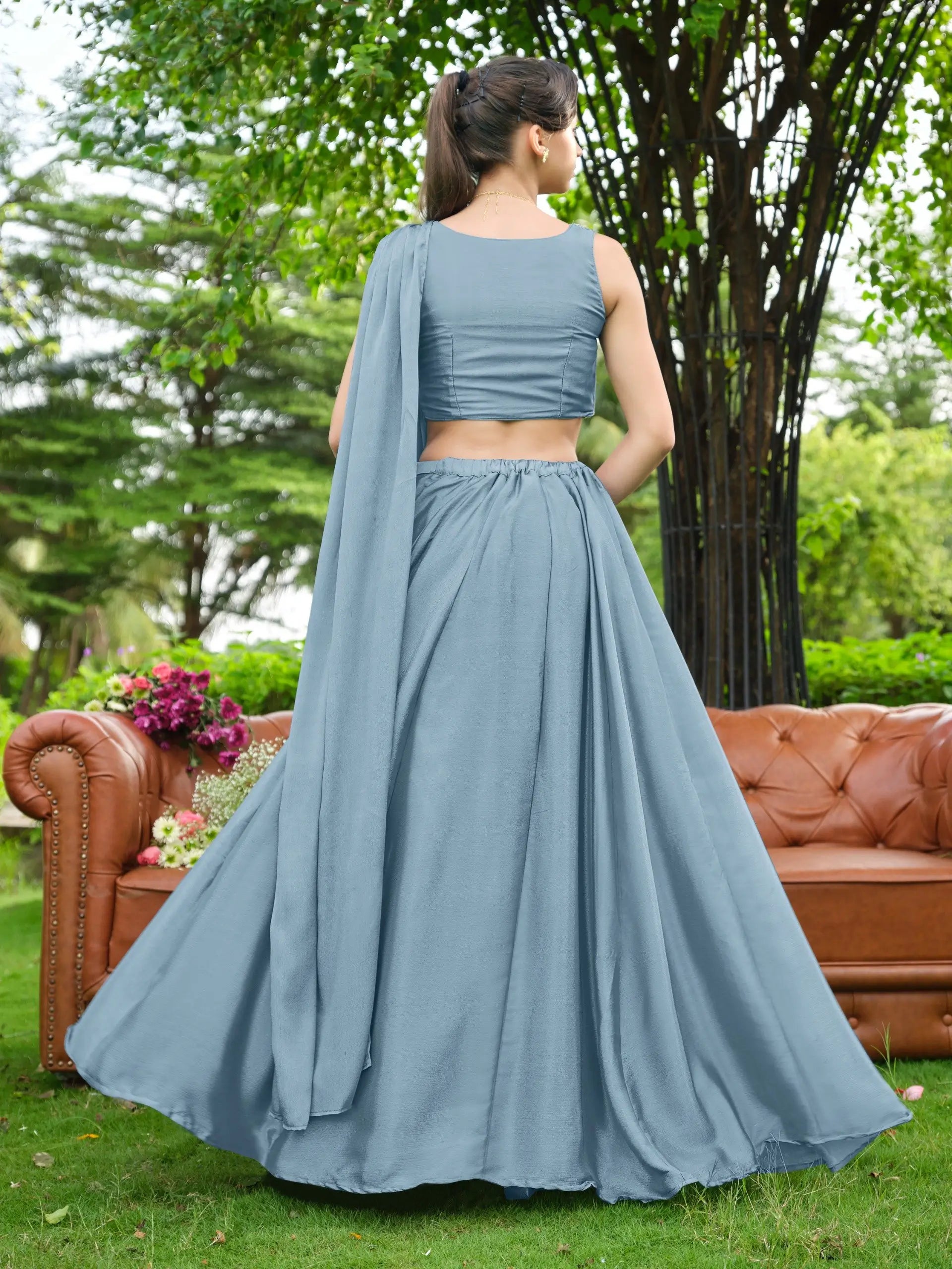 Steel Blue Draped Lehenga