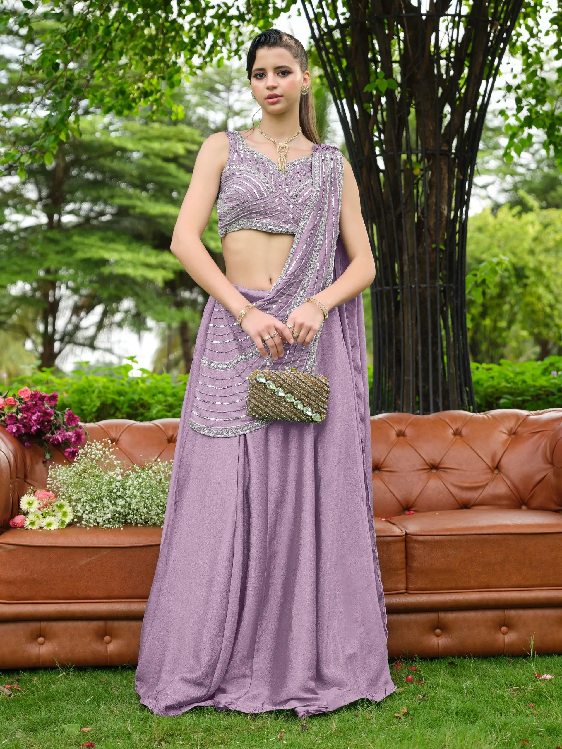 Steel Blue Draped Lehenga