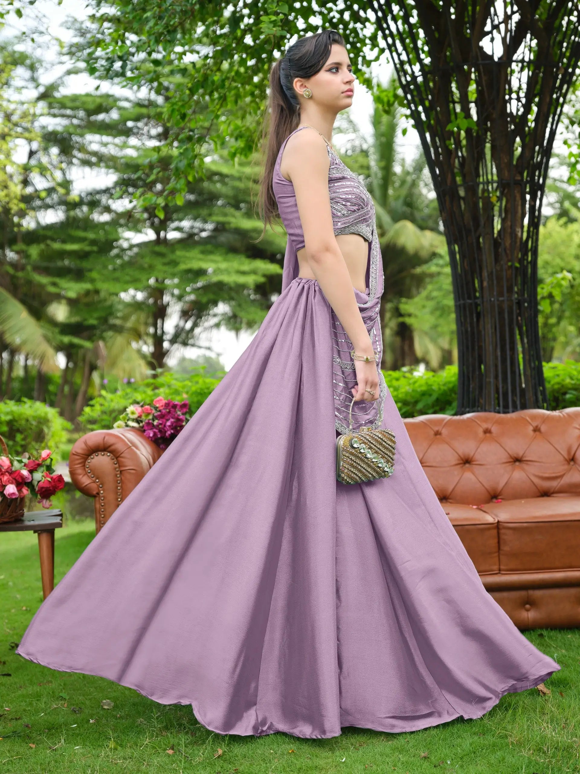 Steel Blue Draped Lehenga