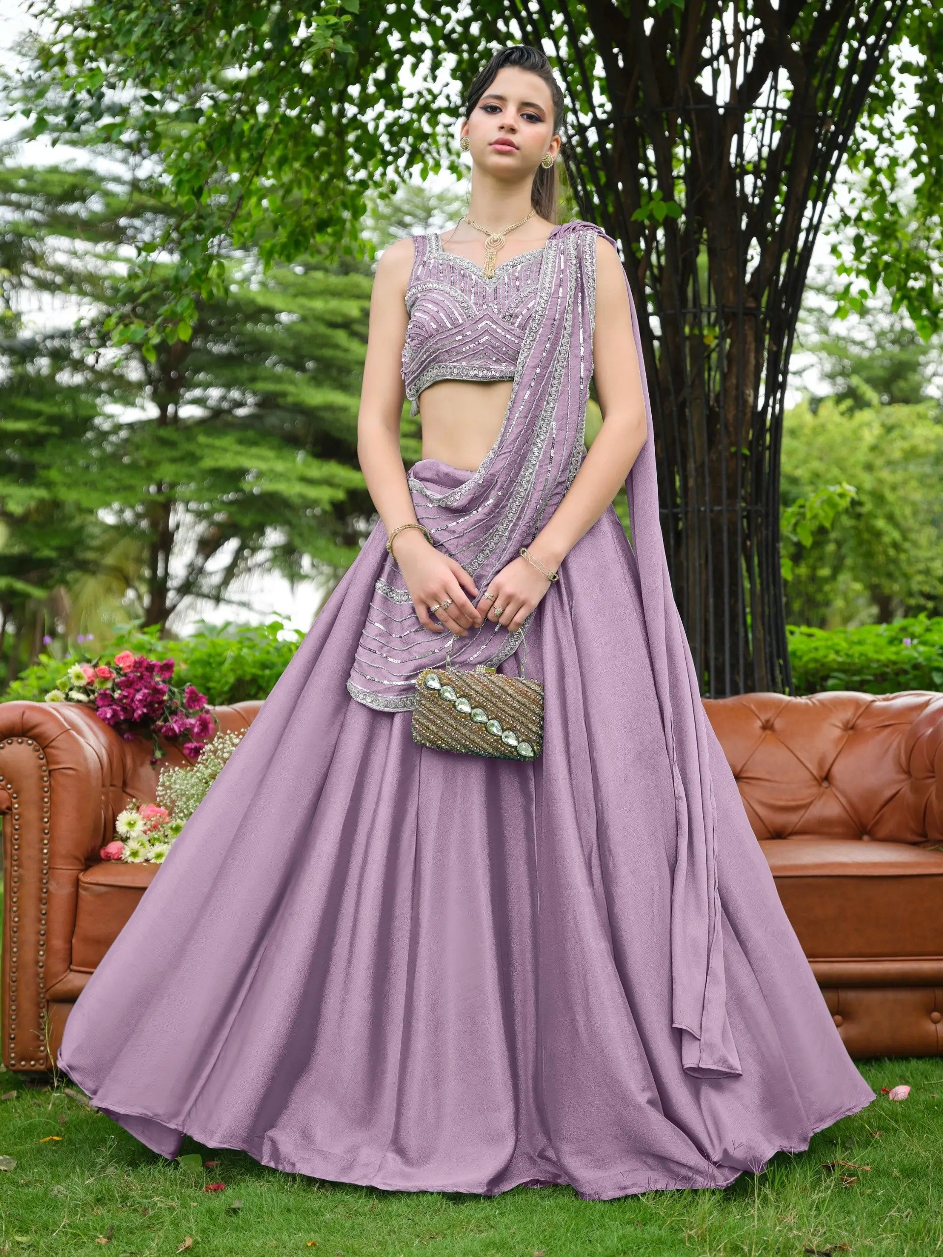 Steel Blue Draped Lehenga