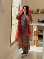 Steel Blue Paisley Chinon Print Kurta Set