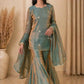 Steel Blue Premium Fandy Sharara Set with Zari Sequence Embroidery and Dupatta