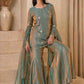Steel Blue Premium Fandy Sharara Set with Zari Sequence Embroidery and Dupatta
