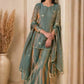 Steel Blue Premium Fandy Sharara Set with Zari Sequence Embroidery and Dupatta