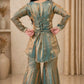 Steel Blue Premium Fandy Sharara Set with Zari Sequence Embroidery and Dupatta