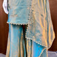 Steel Blue Premium Fandy Sharara Set with Zari Sequence Embroidery and Dupatta