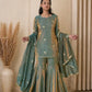 Steel Blue Premium Fandy Sharara Set with Zari Sequence Embroidery and Dupatta
