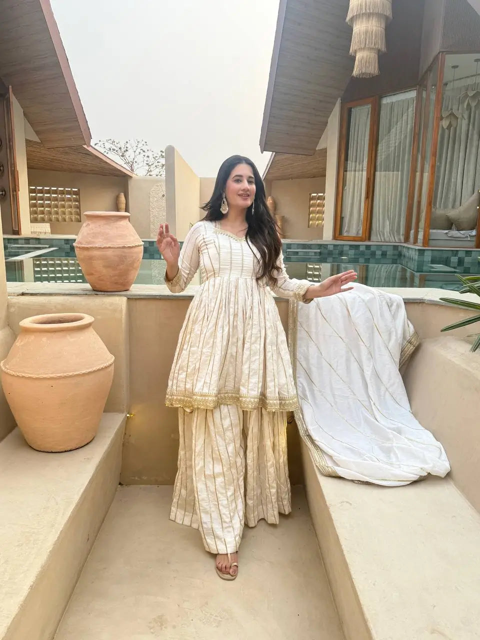 Striped Gold Trim Sharara