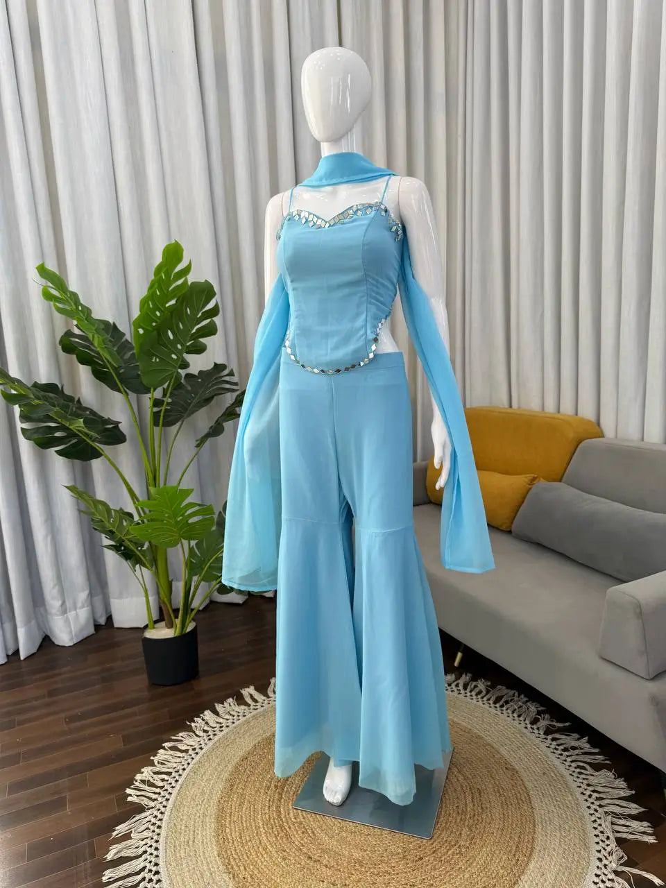 Stylish Mirror Work Georgette Sharara Set for Festive and Party Wear