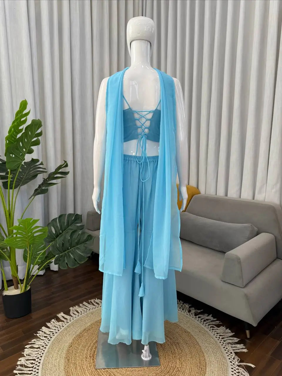 Stylish Mirror Work Georgette Sharara Set for Festive and Party Wear