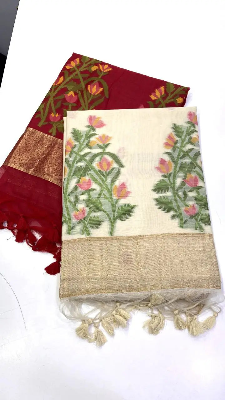 Summer Jamdani Weave Saree for Festive, Traditional and Day Wear