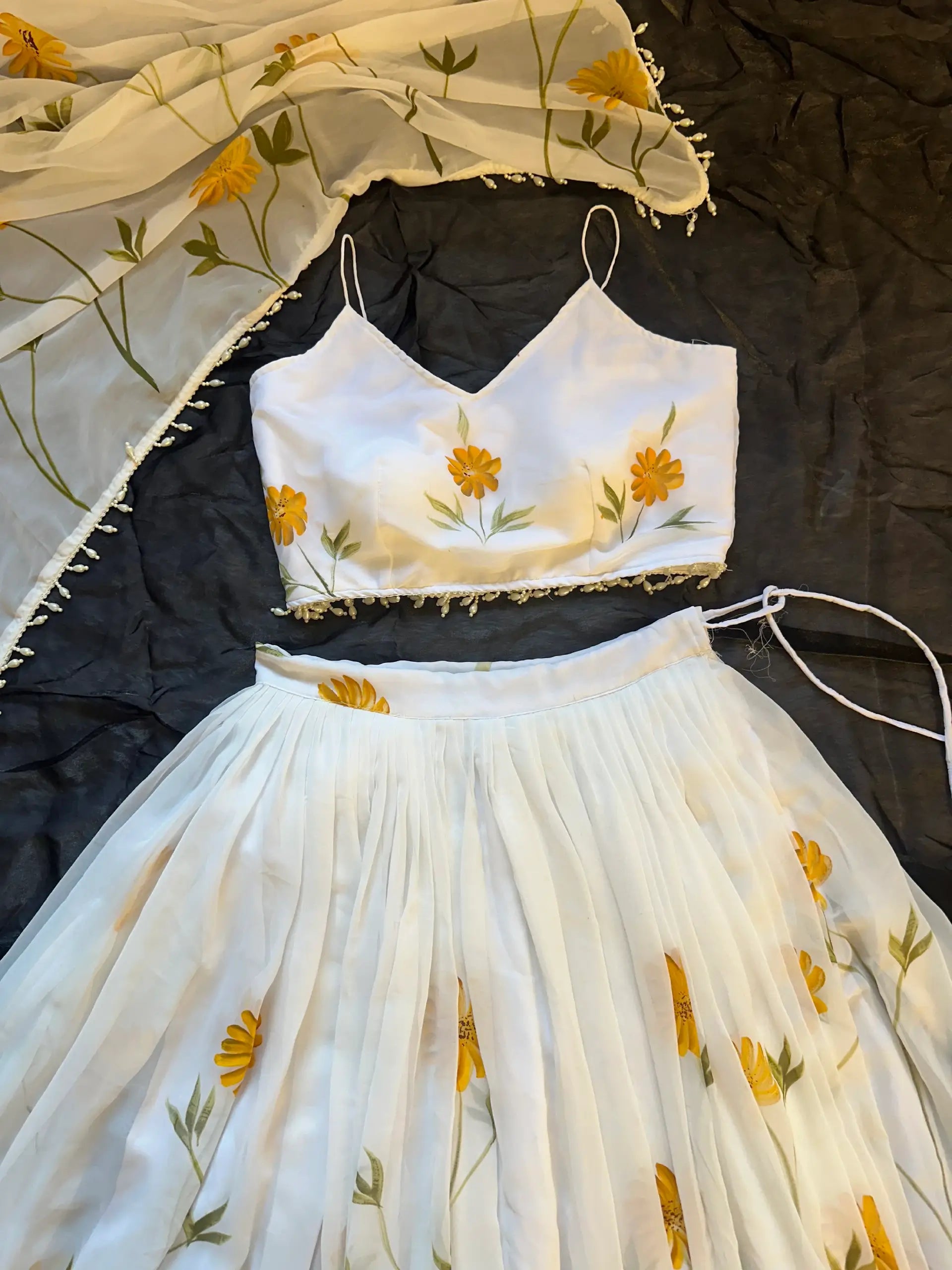Sunflower Bloom Organza Lehenga Set for Festive and Haldi Functions