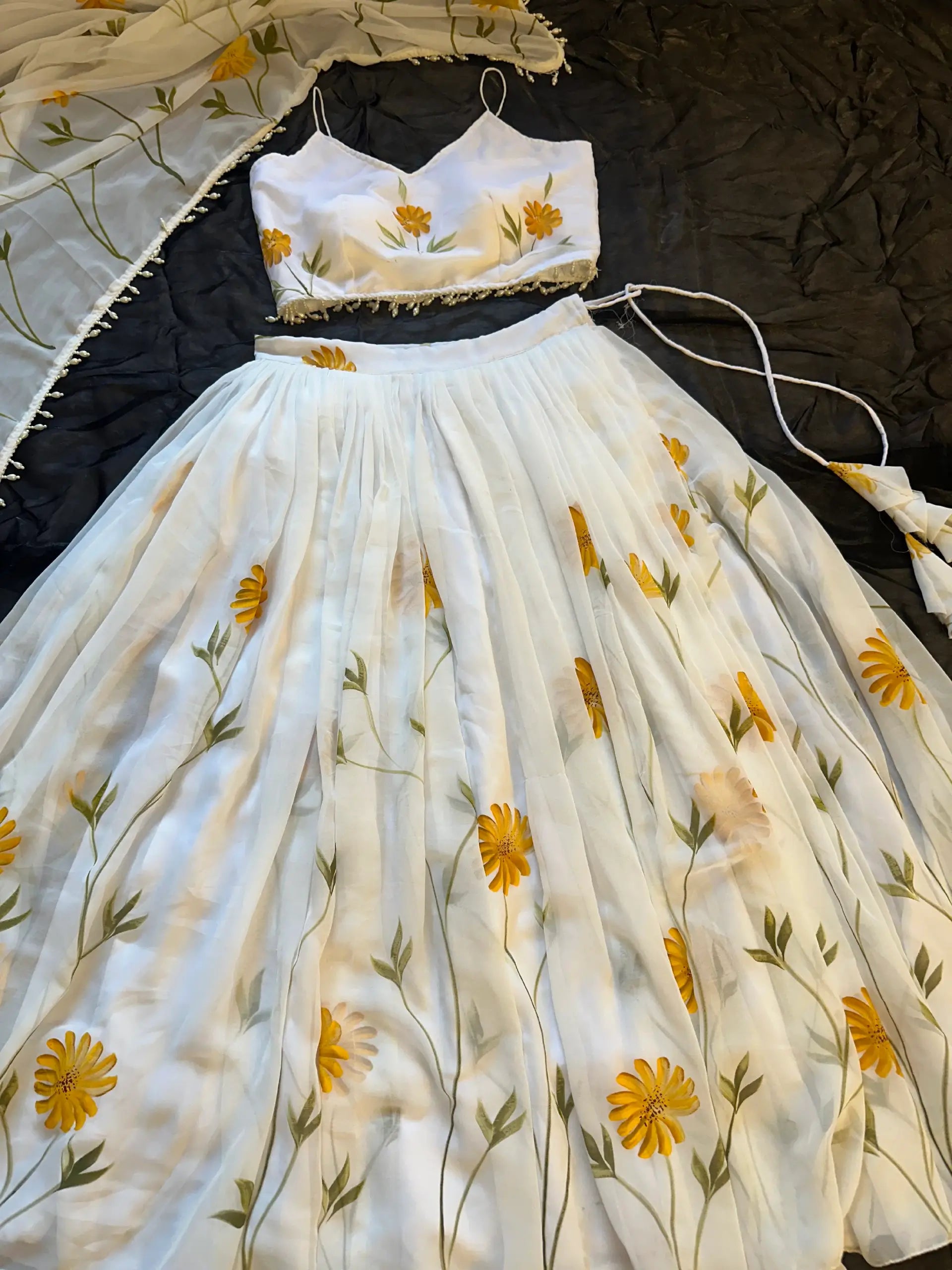 Sunflower Bloom Organza Lehenga Set for Festive and Haldi Functions