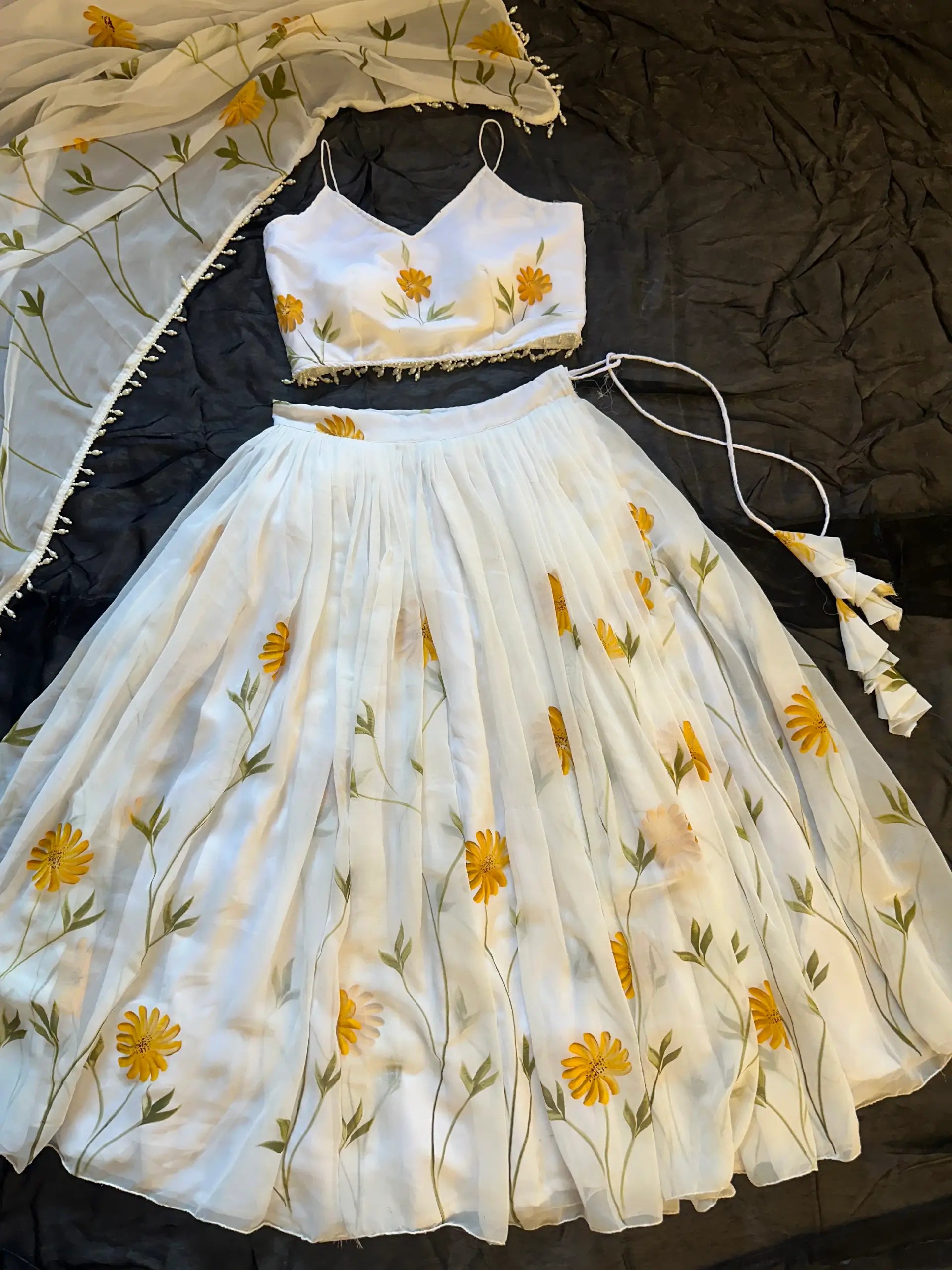 Sunflower Bloom Organza Lehenga Set for Festive and Haldi Functions