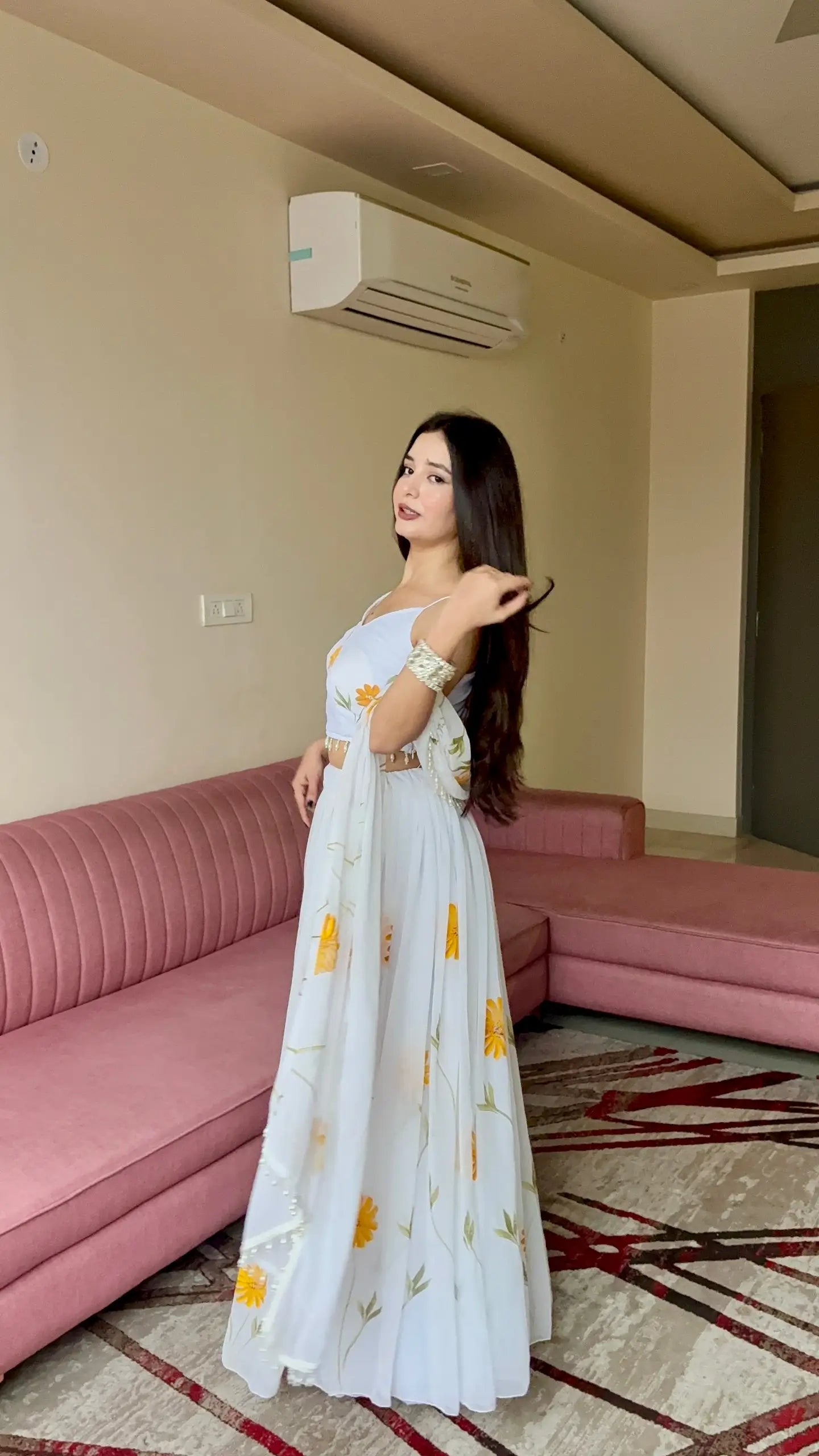 Sunflower Bloom Organza Lehenga Set for Festive and Haldi Functions