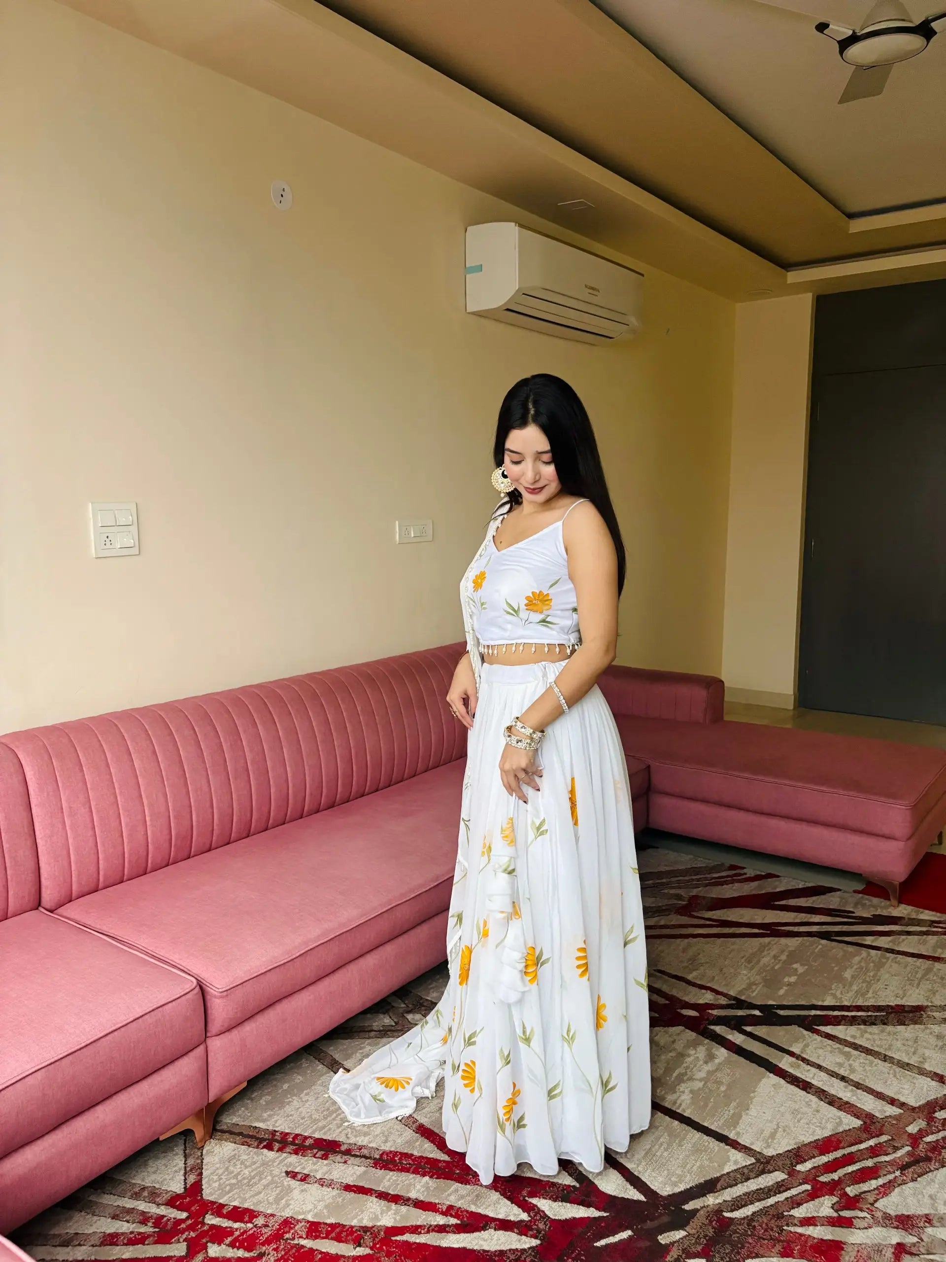 Sunflower Bloom Organza Lehenga Set for Festive and Haldi Functions
