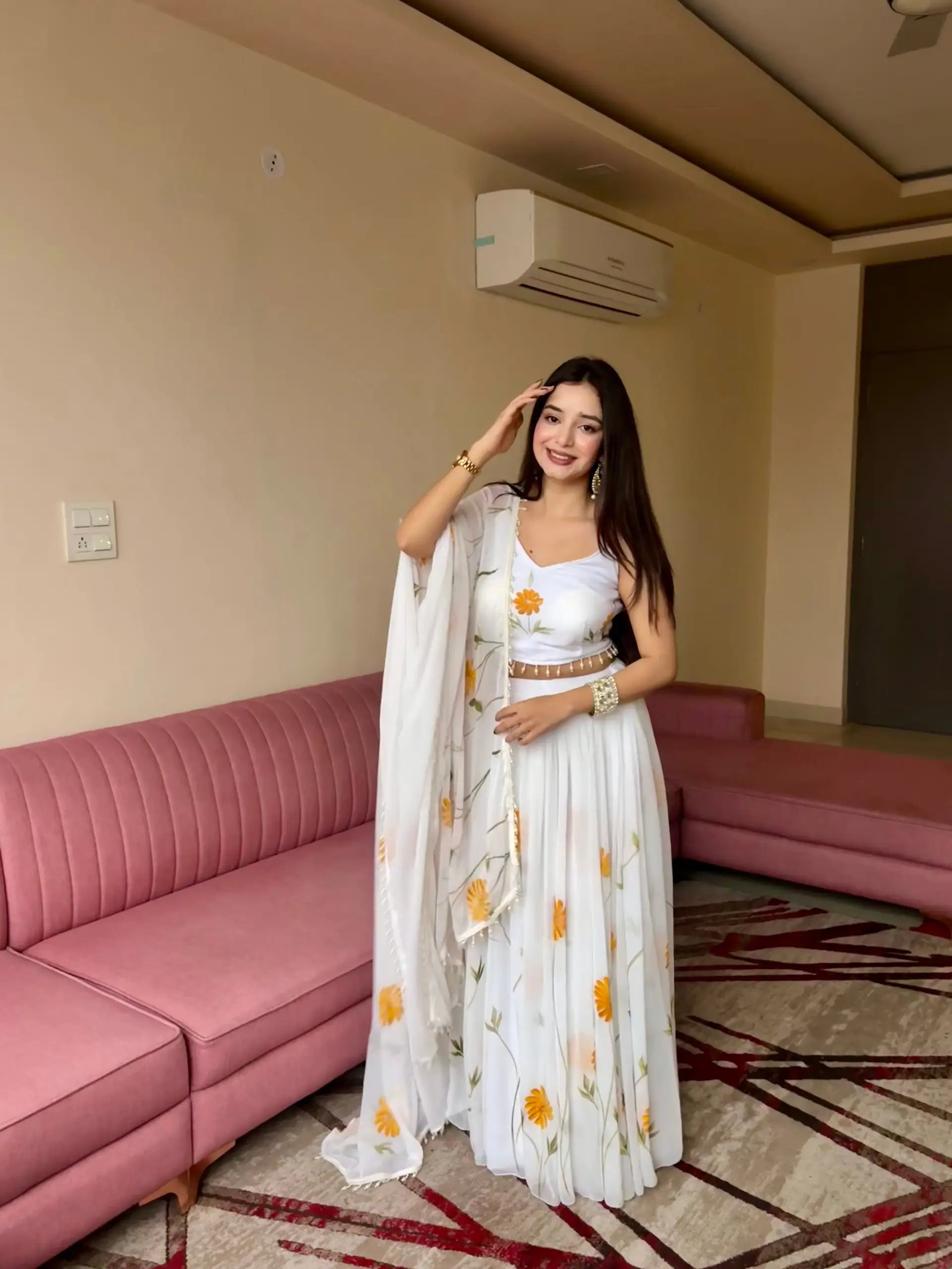 Sunflower Bloom Organza Lehenga Set for Festive and Haldi Functions