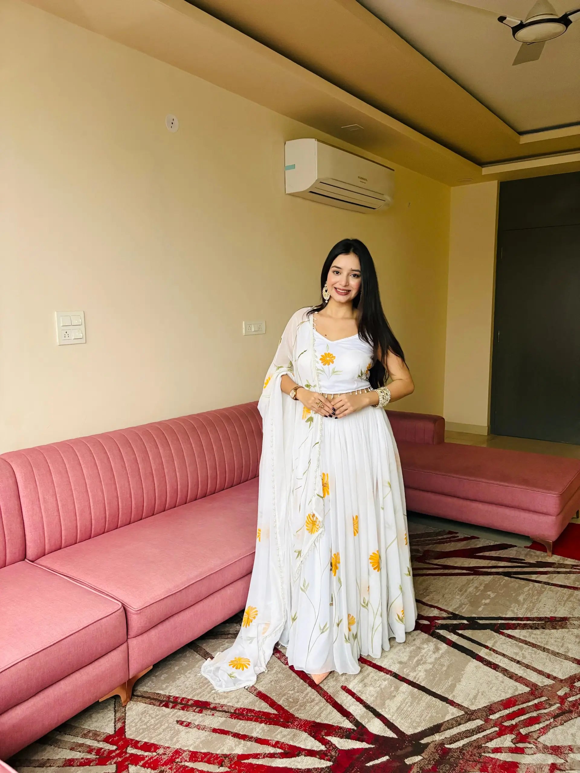 Sunflower Bloom Organza Lehenga Set for Festive and Haldi Functions