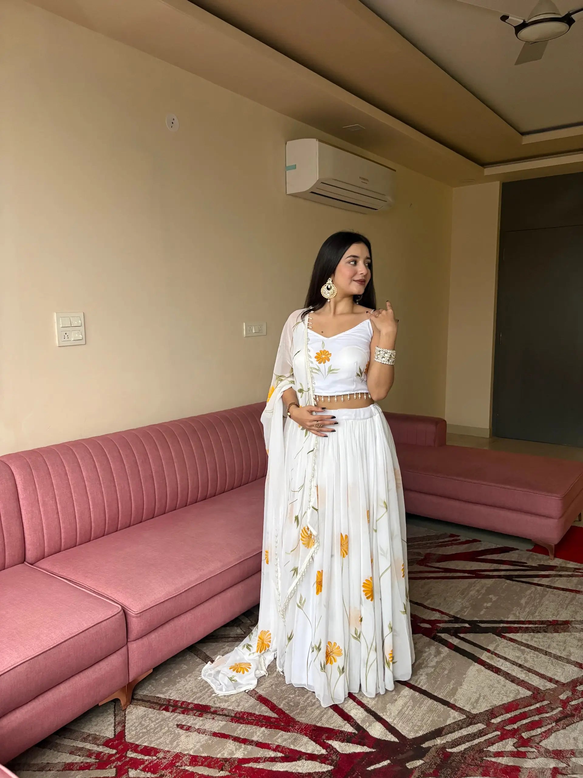 Sunflower Bloom Organza Lehenga Set for Festive and Haldi Functions