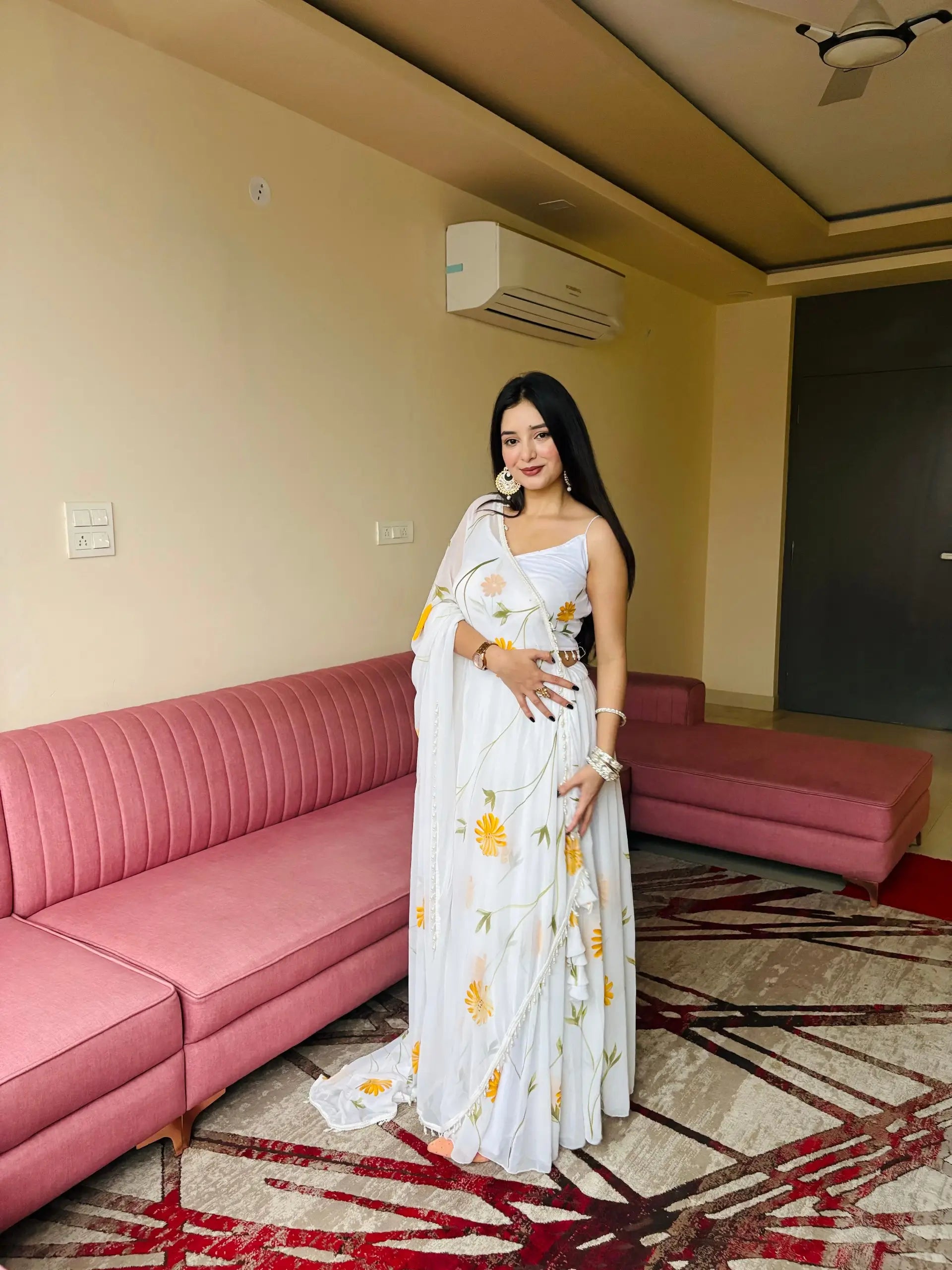 Sunflower Bloom Organza Lehenga Set for Festive and Haldi Functions