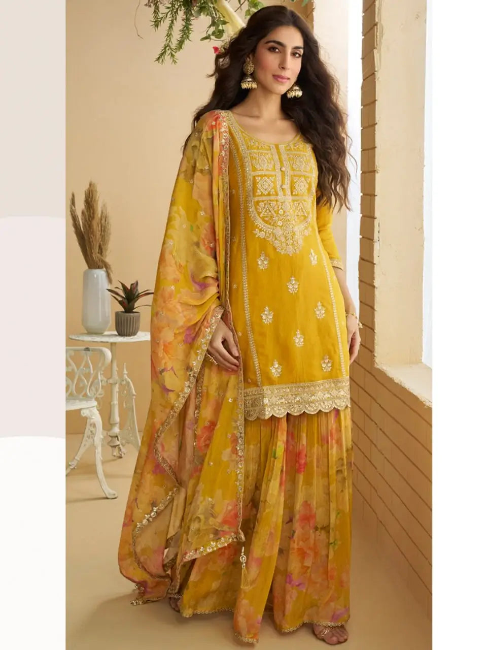 Sunlit Elegance Sharara Suit Set for Festive and Wedding Wear
