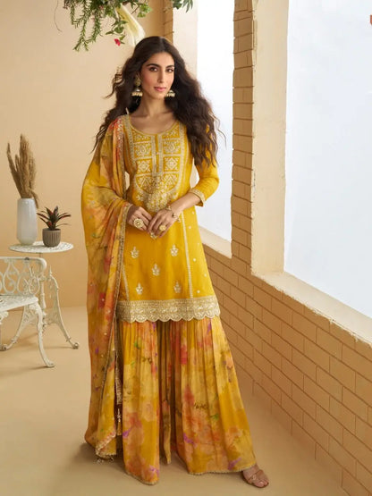 Sunlit Elegance Sharara Suit Set for Festive and Wedding Wear