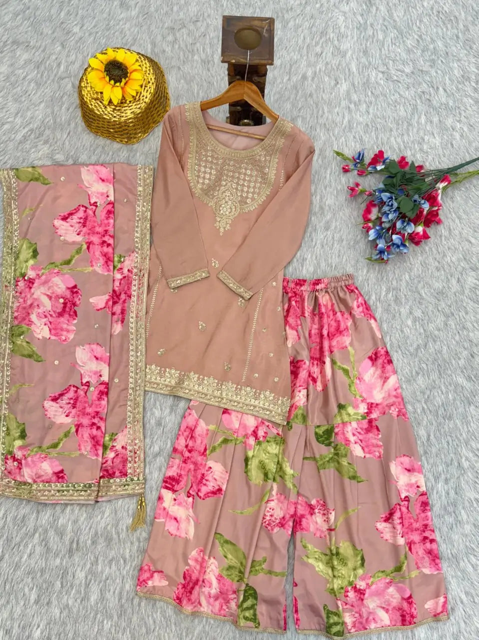 Sunlit Elegance Sharara Suit Set for Festive and Wedding Wear