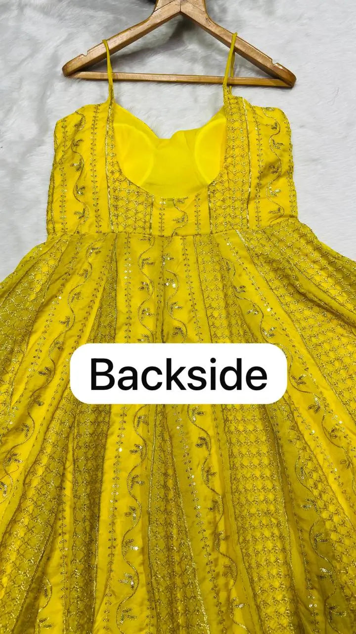 Sunlit Festive Embroidered Organza Gown Set for Haldi and Day Functions