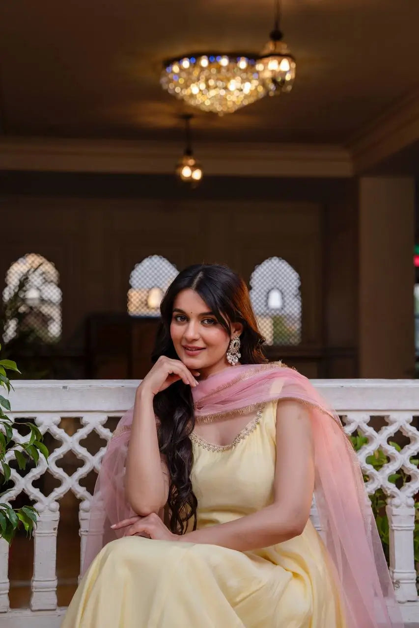 Sunlit Grace Roman Cotton Kurta Pant Dupatta Set for Festive and Family Occasions