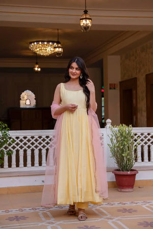 Sunlit Grace Roman Cotton Kurta Pant Dupatta Set for Festive and Family Occasions