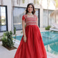 Sunlit Grace Silk Embroidered Flared Gown for Festive and Wedding Wear