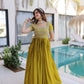 Sunlit Grace Silk Embroidered Flared Gown for Festive and Wedding Wear