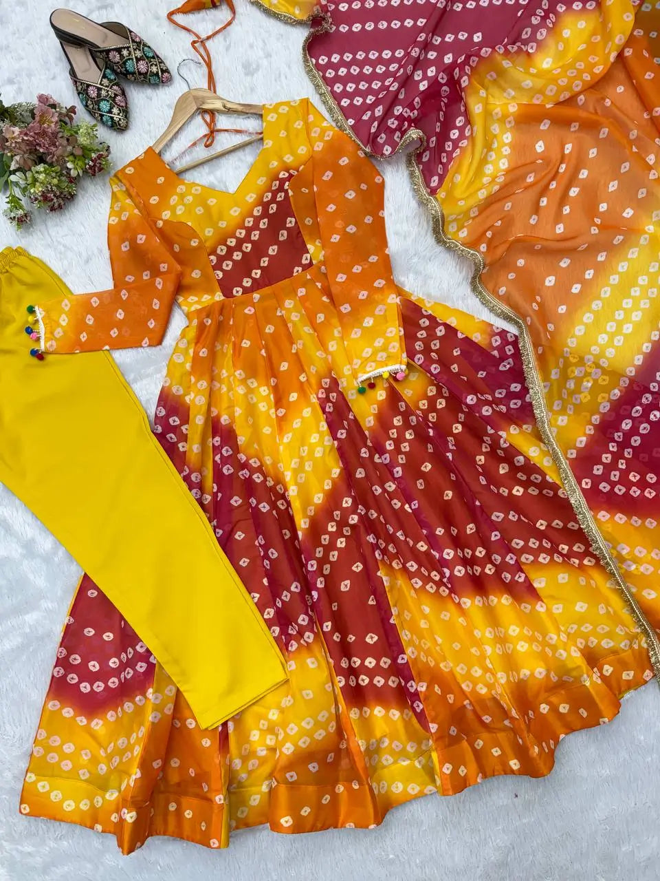 Sunset Bandhani Print Anarkali Gown
