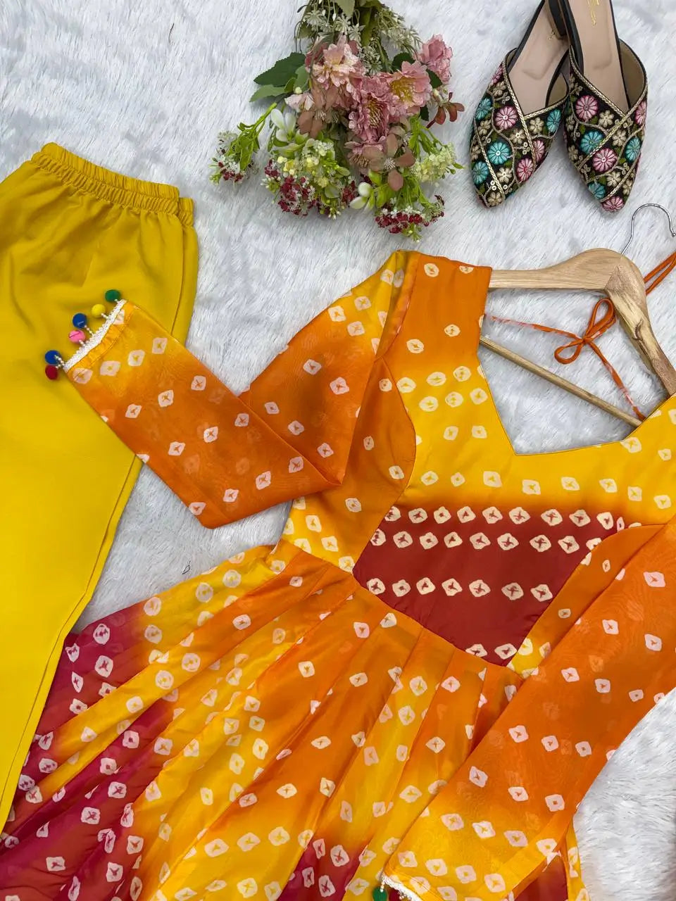 Sunset Bandhani Print Anarkali Gown