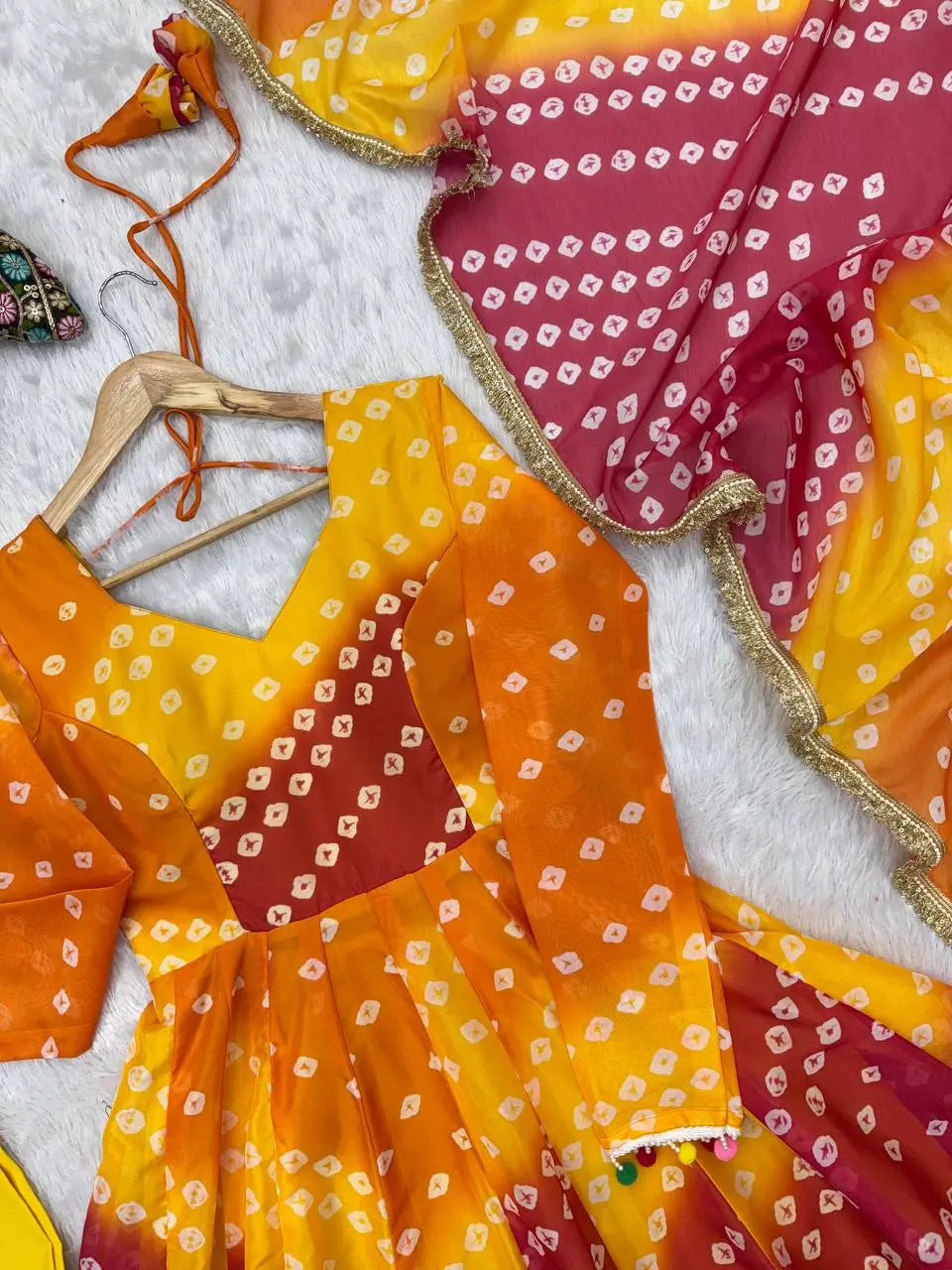 Sunset Bandhani Print Anarkali Gown