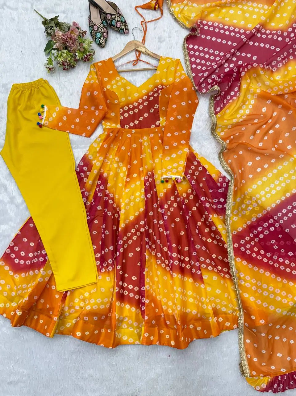 Sunset Bandhani Print Anarkali Gown