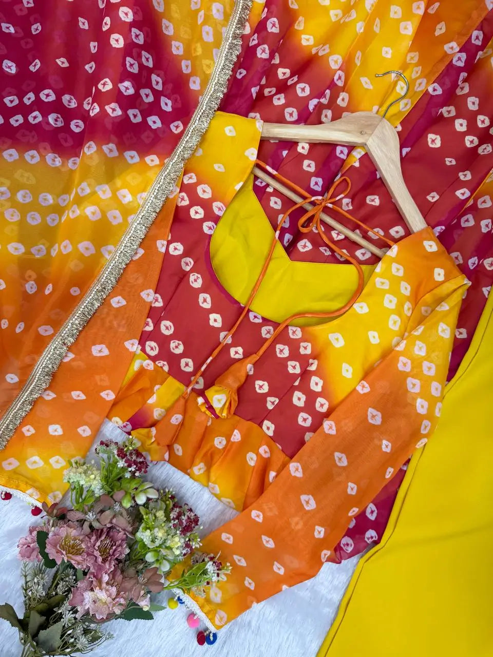 Sunset Bandhani Print Anarkali Gown
