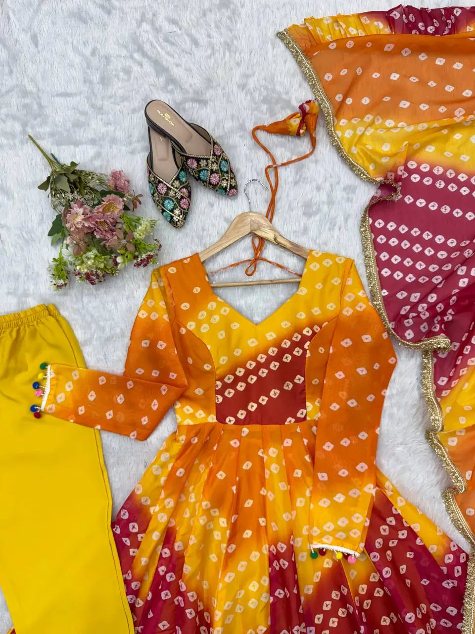 Sunset Bandhani Print Anarkali Gown