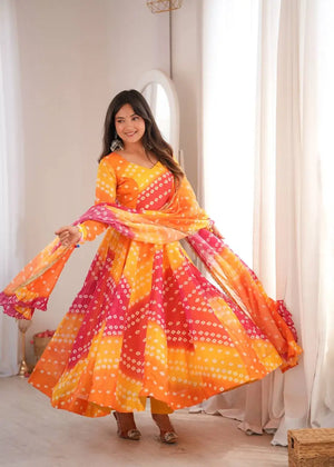 Sunset Bandhani Print Anarkali Gown