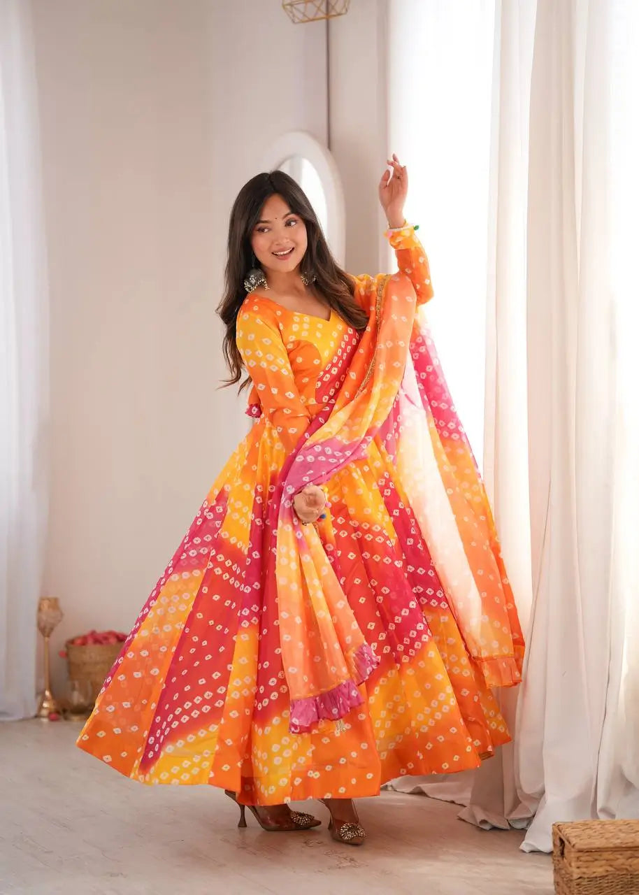 Sunset Bandhani Print Anarkali Gown