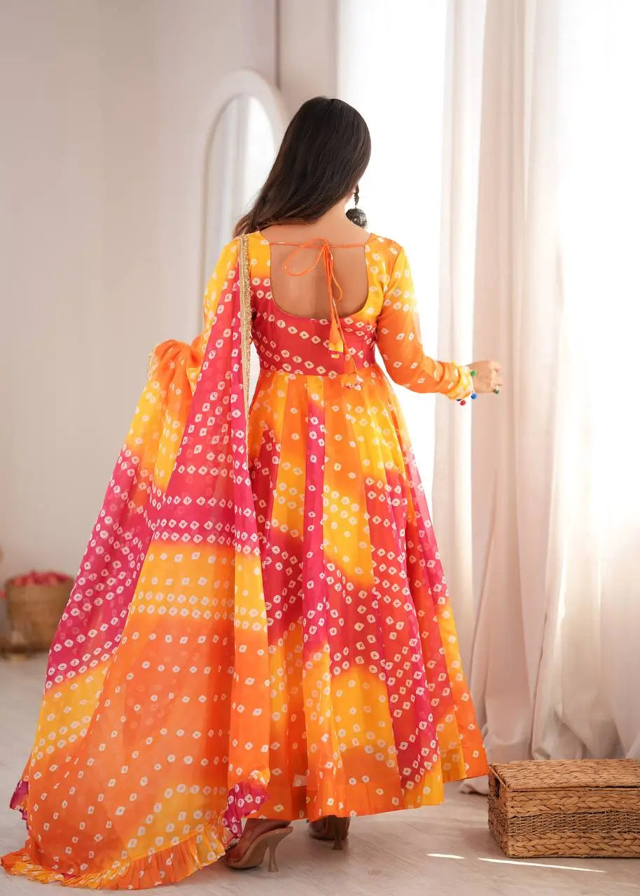 Sunset Bandhani Print Anarkali Gown