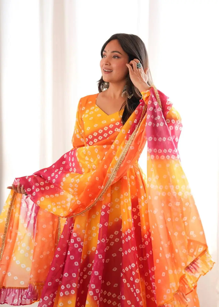 Sunset Bandhani Print Anarkali Gown