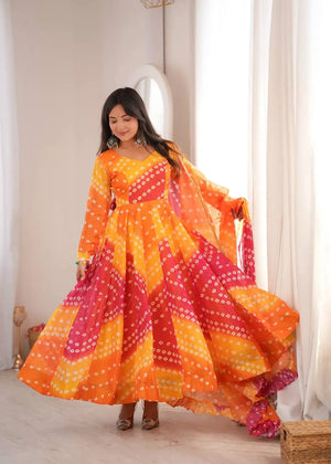 Sunset Bandhani Print Anarkali Gown