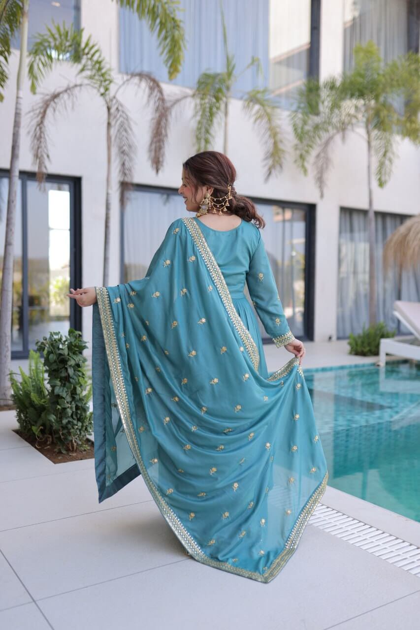 Super Silk Embroidered Kurti Sharara Set