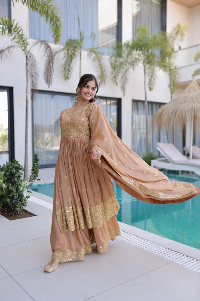 Super Silk Embroidered Kurti Sharara Set
