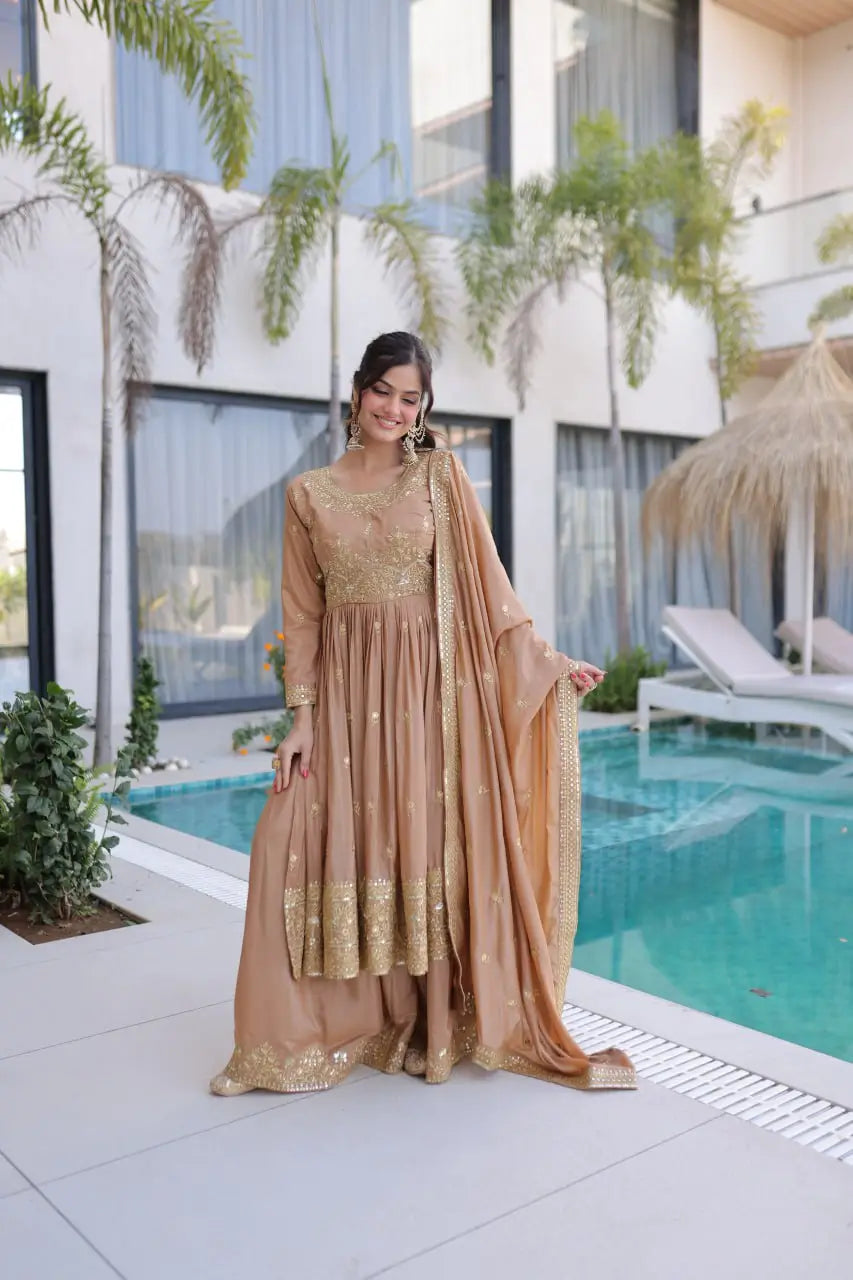 Super Silk Embroidered Kurti Sharara Set