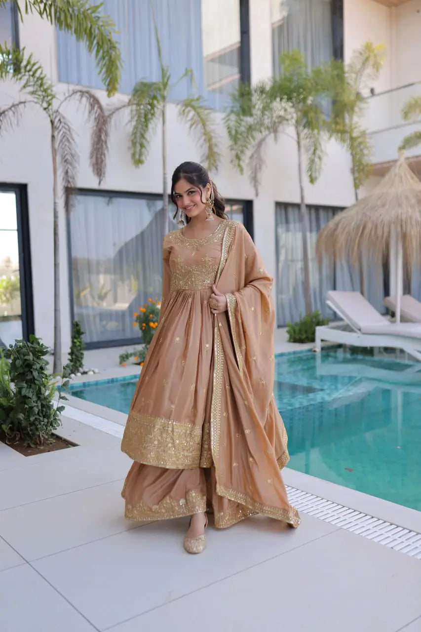 Super Silk Embroidered Kurti Sharara Set