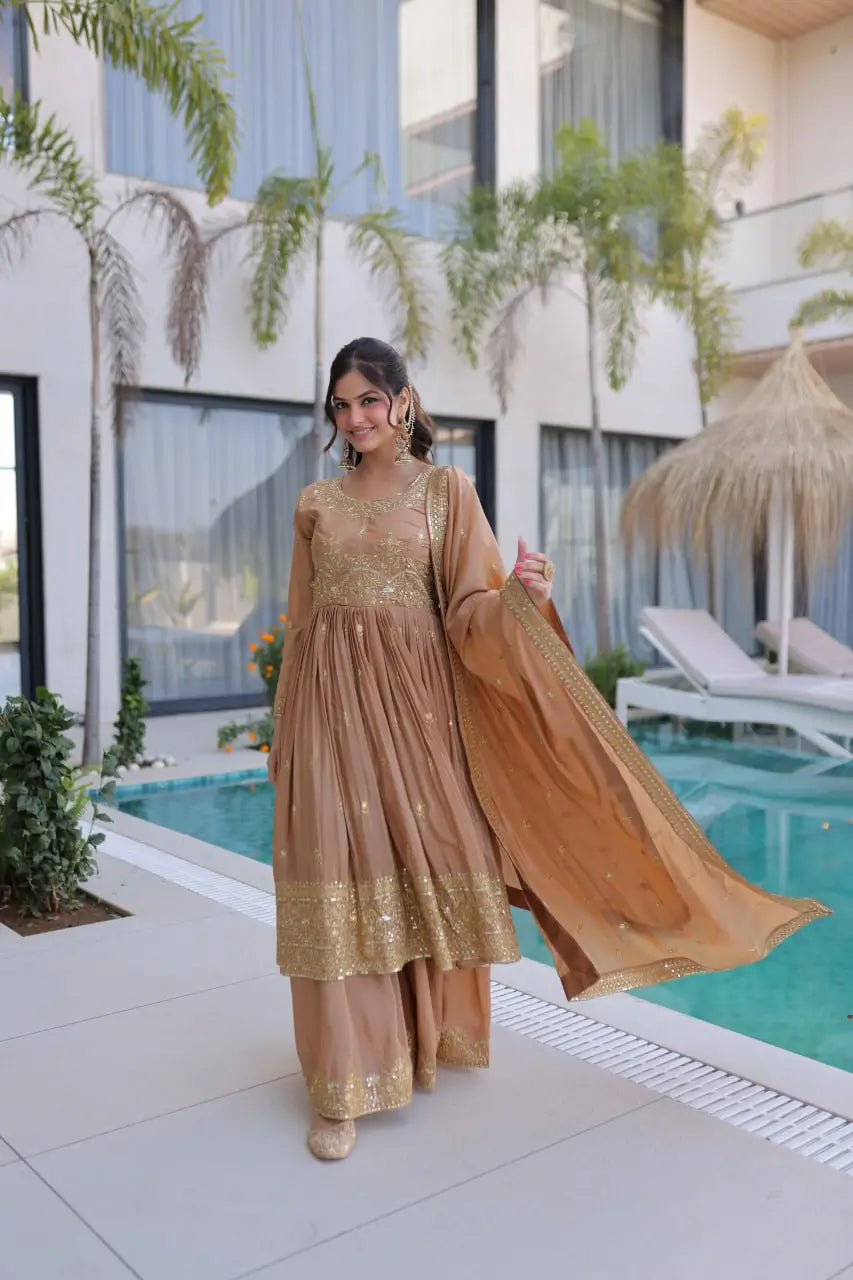 Super Silk Embroidered Kurti Sharara Set